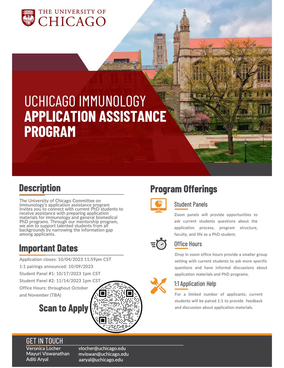 UChicagoCOI's tweet photo. Calling all prospective biomedical science PhD applicants to apply to our application assistance program! 
You will get access to student panels and office hours with current students for any parts of the application process.
Deadline has been extended to 10/04/23 11:59pm CST. https://t.co/J2eFyKbXgz