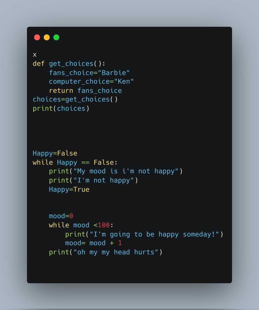 Jesse_can_code's tweet photo. Day 26
Learned conditional statements and functions
@white_christx
#100DaysOfCode
#Beyondchallenge
#SoftwareDeveloper https://t.co/axlE2614eR