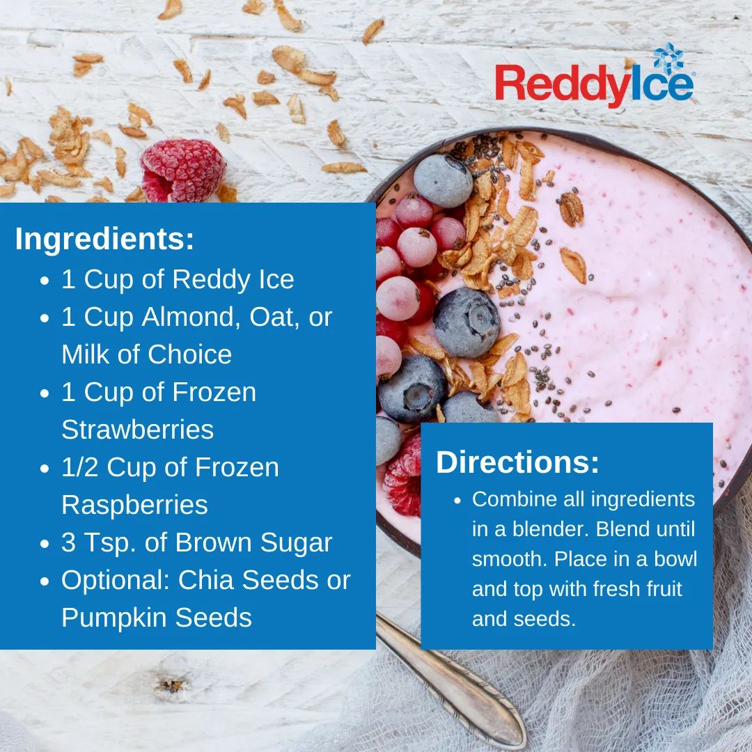 Farewell, September, you've been berry good to us! 🥄 As we wrap up this month on a vibrant note, we're blending the goodness with our Very Berry Smoothie Bowl, which is kept frosty thanks to Reddy Ice! 

This recipe is bursting with antioxidants and natural sweetness - enjoy!