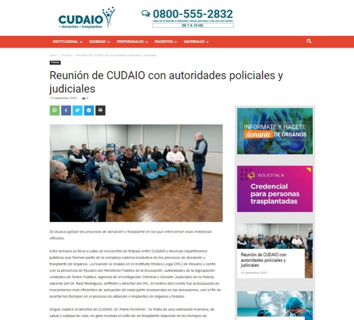 📢 Se realizó un encuentro de trabajo entre CUDAIO y diversas reparticiones públicas que forman parte de la compleja cadena resolutiva de los procesos de donación y trasplante de órganos.

🌐Entrá a la nota y enterate los detalles  👇 acortar.link/OXh5sw