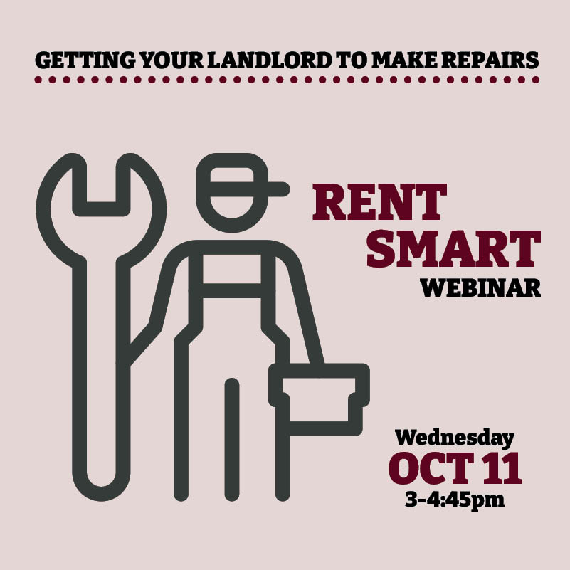SolidGround's tweet image. Having a hard time getting your landlord to make repairs? Join the next Rent Smart webinar on October 11! Solid Ground's Tenant Counselors will explain your rights &amp;amp; options when it comes to repairs, as well as answer questions. Sign up for free: solid-ground.org/events/rent-sm…