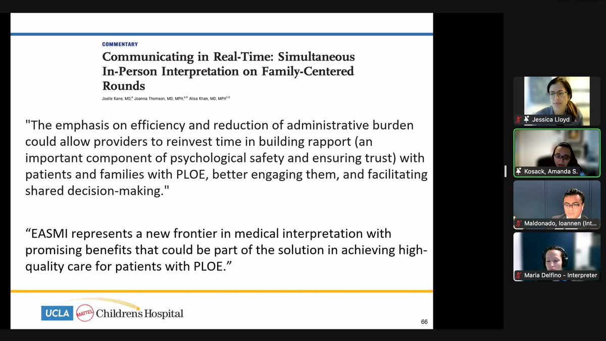 UCLAPHMFellows's tweet photo. Fantastic grand rounds from #UCLAPHM hospitalists Dr. Jess Lloyd and Dr. Amanda Kosack on their research re: utilizing simultaneous interpreters for our #PLOE families! @UCLAMCH @UCLAHealth @WomenInPHM https://t.co/I1hSE6rqJe
