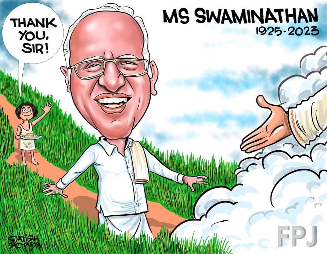 satishacharya's tweet photo. Shraddhanjali MS Swaminathan, sir! #MSSwaminathan @fpjindia cartoon. https://t.co/OYGOEAQG9m