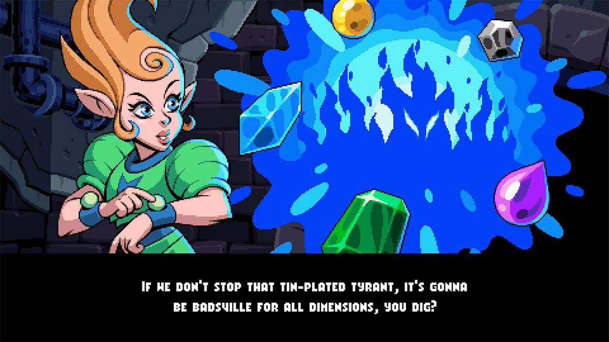 Dotemu's tweet image. In Dimension Shellshock, Shredder checks all modern supervillain requirements:

💎Seeks powerful gems 
💺Ominously sits in a chair 
🚨Is a threat to multiple dimensions 
💪Super shredded (pun not intended) 

#TMNT #ShreddersRevenge #DimensionShellshock