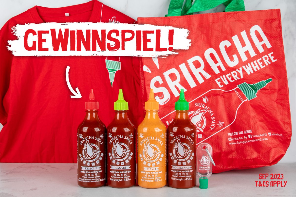 🏆 GEWINNSPIEL 🏆 An alle Sriracha-Liebhaber… FOLLOW + RT für die Chance auf einen #GEWINN 🔥 um ein Set mit Flying Goose Saucen zu gewinnen, inklusive Goodies! 🙌 Es gelten die AGB: bit.ly/FG-Twitter-DE