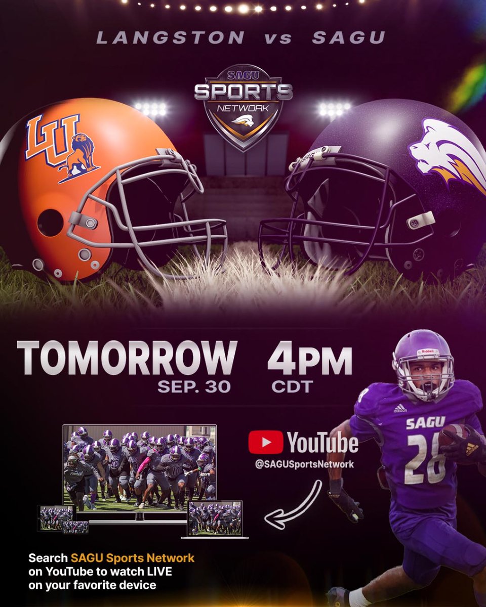 NelsonUSports's tweet photo. Battle of the Lions tomorrow!

              Langston Lions 🦁
                            🆚  
                 SAGU Lions 🦁

LIVE on YouTube ➡️ https://t.co/jBhLq1szss https://t.co/Zik4ZNAKC9