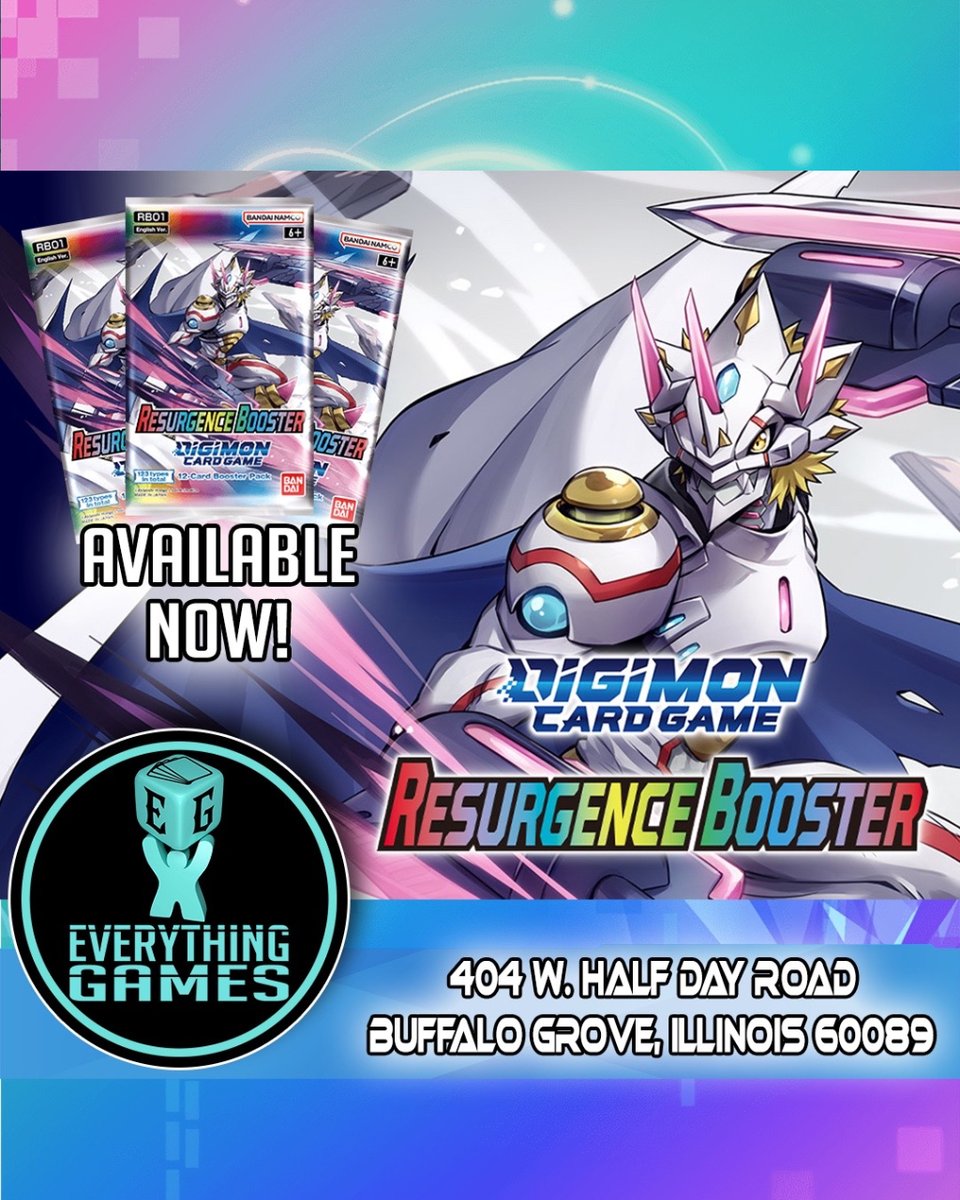 verythingGames's tweet image. The new Resurgence Booster set is here! Drop in, pick up yours, and upgrade your deck before locals at 6:30pm tonight!

#digimon #digimontcg #digivolve #bandai #friday #flgs #everythinggames #buffalogrove #chicagoland #digitalmonster #digimonarethechampions