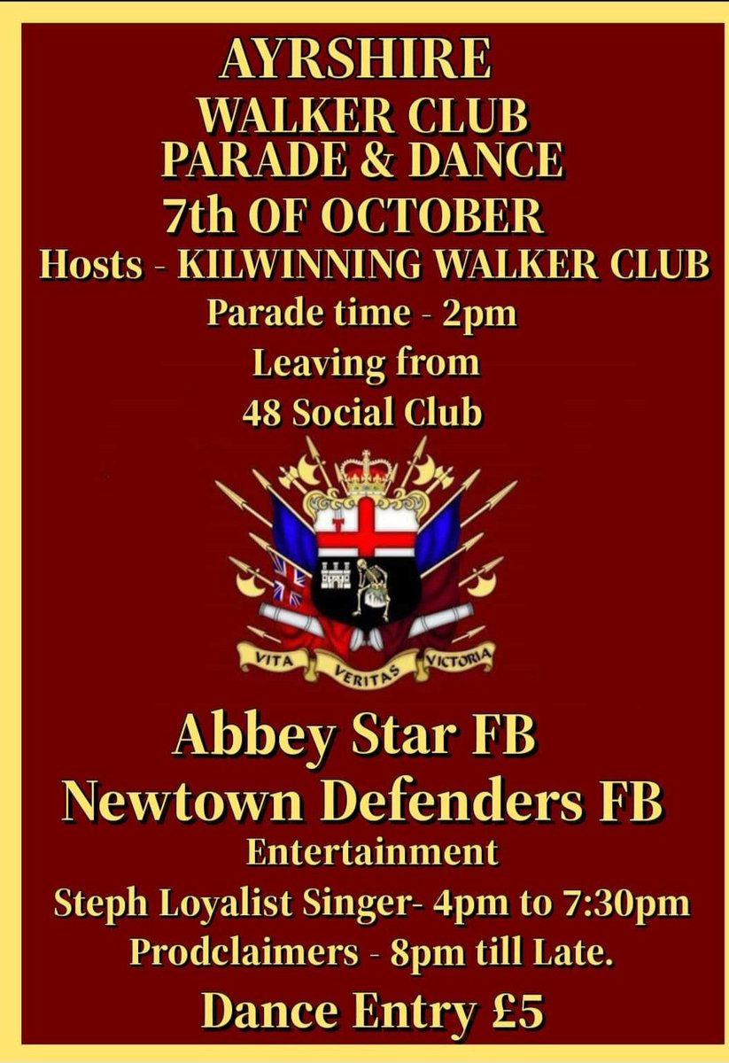 Abstar1987's tweet photo. Ayrshire walker clubs day next week and we have the honour of accompanying the hosts Kilwinning Walker Club on parade the band will then play a short set indoors before heading to Shotts to attend the Dykehead Sons Of William anniversary parade 
Best wishes to all attending https://t.co/unBQFYk5xf