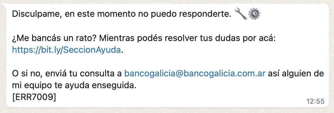 . <a href="/BancoGalicia/">Galicia</a> cada día anda pero: si querés chatear por whatsapp, sale este error: