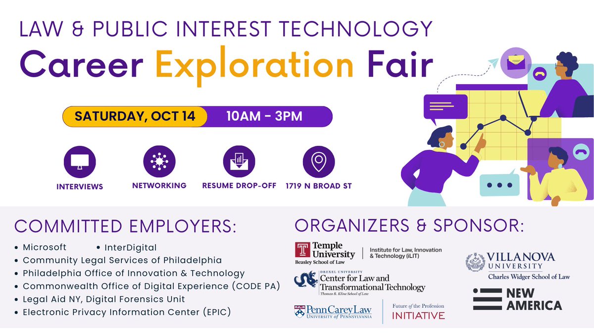 Registration is now open for our Law & Public Interest Technology Career Exploration Fair on Oct. 14! If you are a law student interested in ensuring technology is used in the public interest or want to check out a new area of law, this is for you! RSVP at explorepitlaw.com