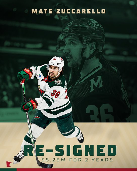 Mats Zuccarello re-signed graphic. 2 years for $8.25 million