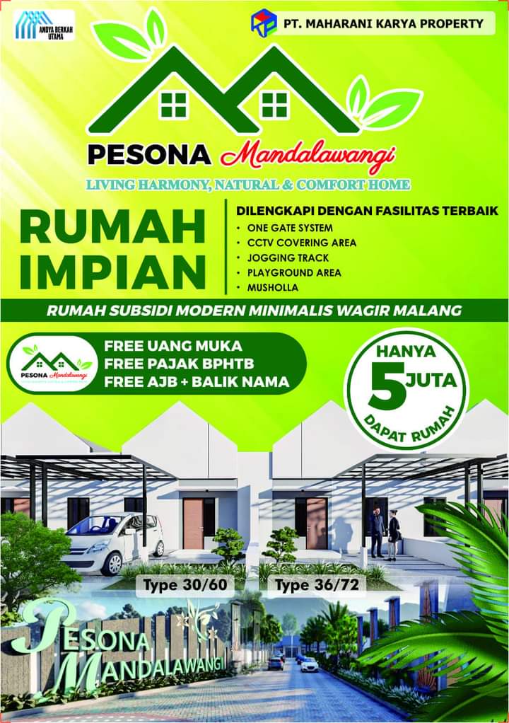 INBAproperti's tweet photo. PESONA MANDALAWANGI
Hunian bersubsidi di Wagir, kota Malang, Jatim

Fasilitas 
• One Gate System
• CCTV Covering Area
• Jogging Track
• Playground Area
• Musholla
Bayar 5 jt bisa punya rumah

TANPA BAYAR
• Uang Muka• Pajak BPHTB • AJB Balik Nama

Info : 08123.4488.721 https://t.co/EB3W1UMNDQ