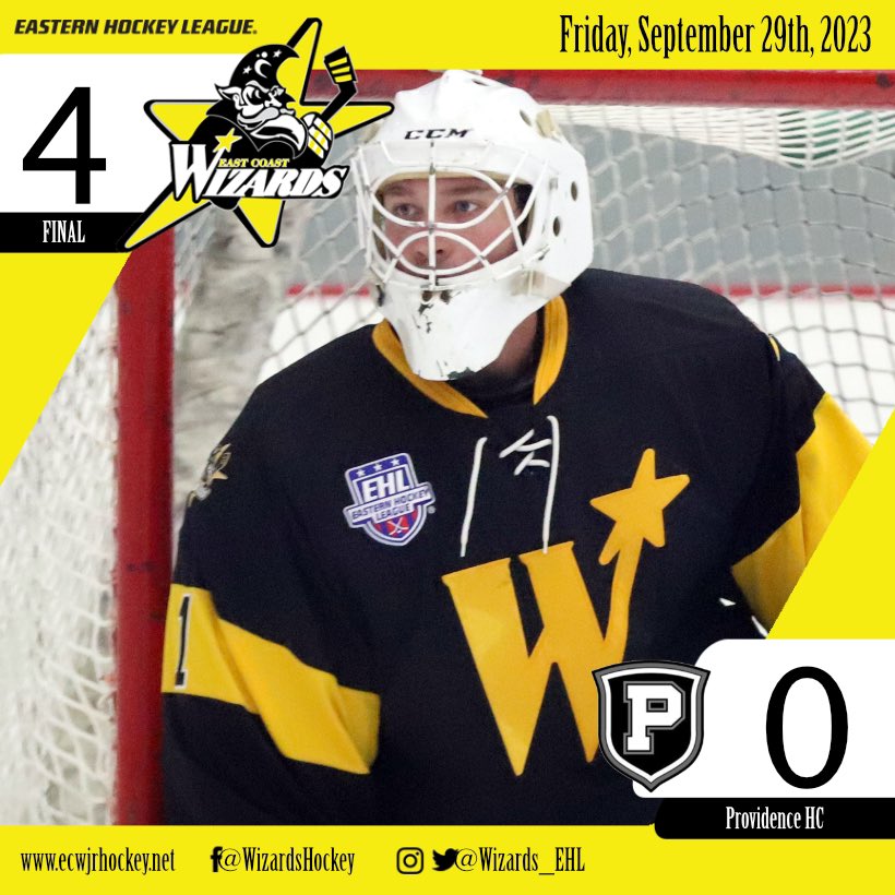 Wizards_EHL's tweet photo. First shutout of the season! Gavin Kiley stops all 25 shots he faces to move us to 4-0-1! 

Ala 🚨
Atkinson 🚨
Kolovos 🚨
Raffone 🚨
Koshiol 🍏🍏
Rice 🍏🍏
Fontaine 🍏
O’Connor 🍏
D. St. Hilaire 🍏

#BringTheMagic | #EShow https://t.co/Bg09KyXDYK