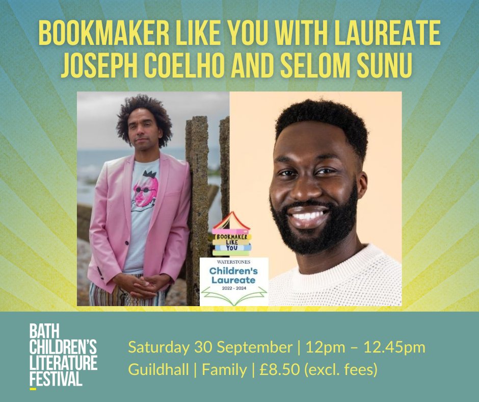 Don't forget that @JosephACoelho's first EVER #BookmakerLikeYou event is happening tomorrow with the marvellous <a href="/MrSunu/">Selom Sunu 🇬🇭🇬🇧</a>!

It's part of <a href="/bathkidslitfest/">Bath Children's Literature Festival</a> so find out more and bag your tickets here: bathfestivals.org.uk/childrens-lite…
