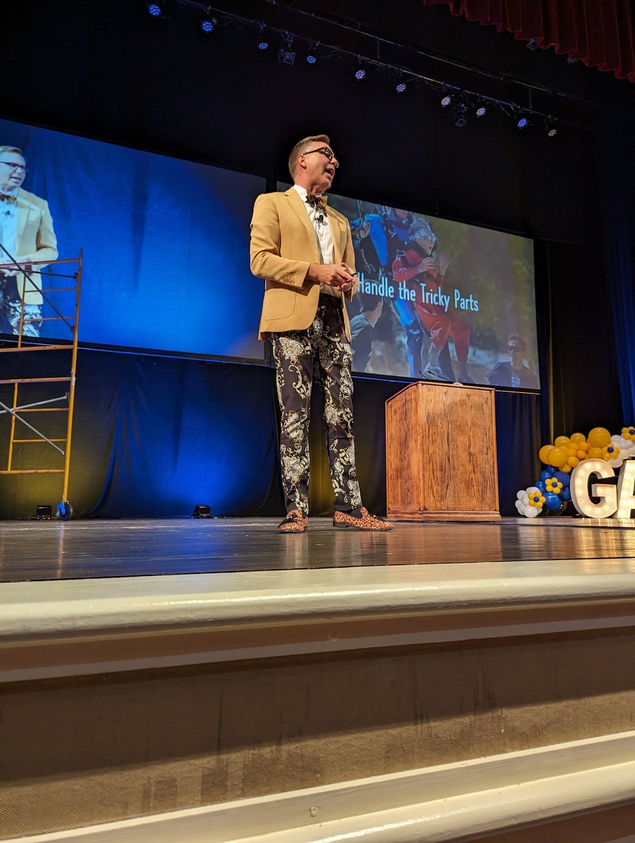 My friend <a href="/jtalmarode/">John Almarode</a> is ensuring GA leaders can increase student efficacy by becoming experts in saffoldi g. Literal "scaffolding" is on stage as the imagery for hanging our learning onto. Brilliant!!!  <a href="/GACIS1971/">GACIS</a>