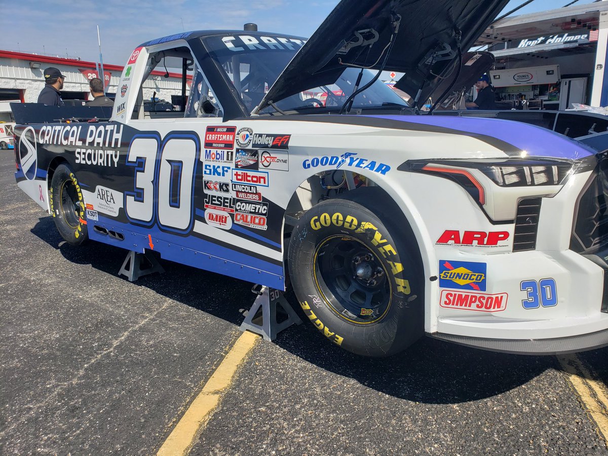 OnPMotorsports's tweet photo. Garage is open for business, getting the @criticalpathsec #30 Toyota Tundra ready for tech line.   

#GuardianITSystem
@RyanVargas_23 
#ButlerBuilt 
#AreaAlabamaRuralElectric 
@KSDTCPA 
#ForTheLadies 
#LeaderMentality https://t.co/eM8KZ10LfQ