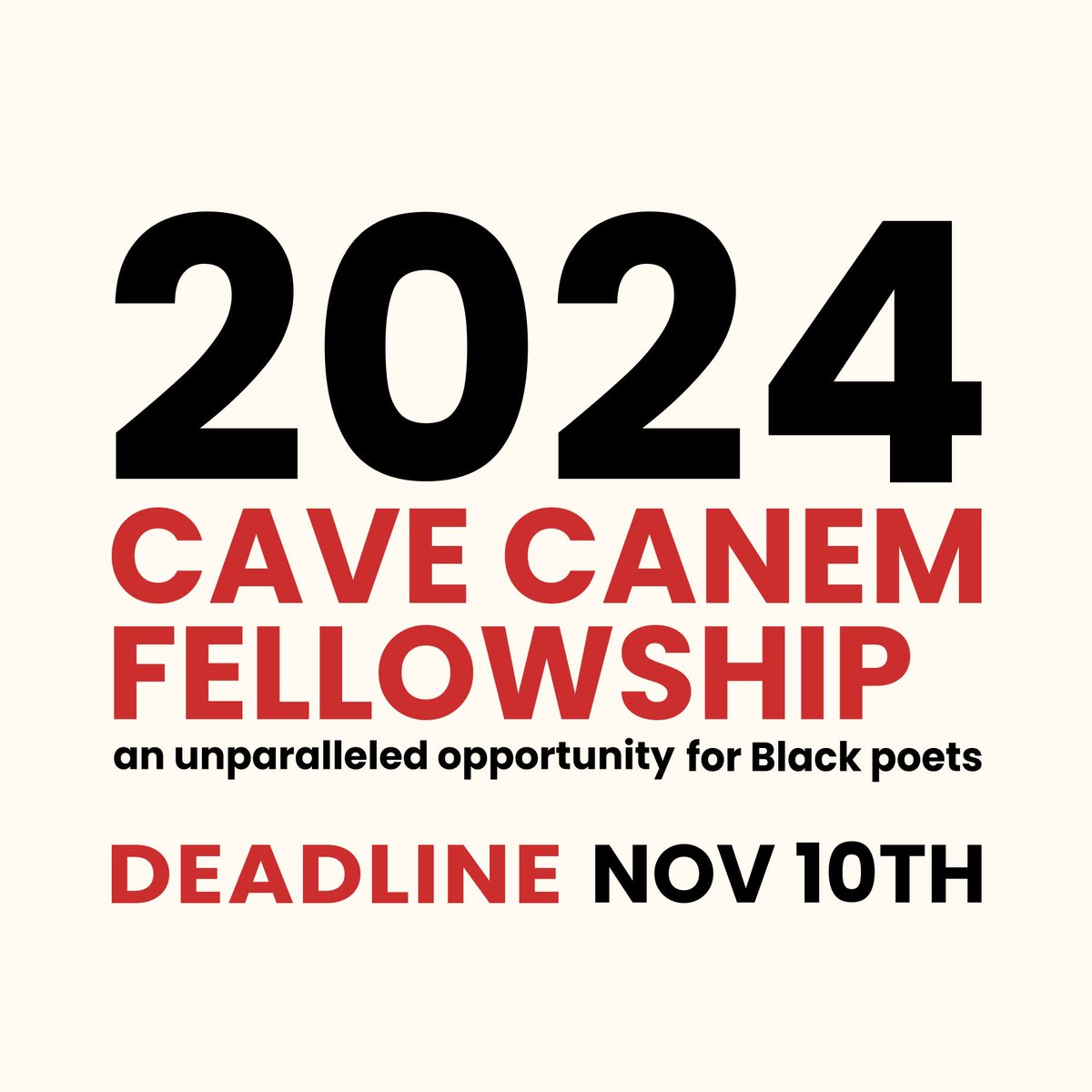 📣 Calling all Black poets! The 2024 Cave Canem Fellowship Application is LIVE! Ready to take your poetry to new heights? Look no further! Join our vibrant community and unlock a world of opportunities. bit.ly/3ZACSvA