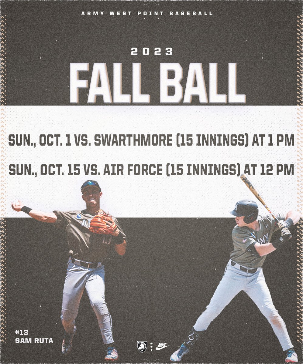 ArmyWP_Baseball's tweet photo. 💥 𝘽𝙊𝙊𝙈 💥

We are excited to announce our fall ball schedule, which includes an Academy matchup against Air Force‼️

#GoArmy https://t.co/XR5XOW25OR