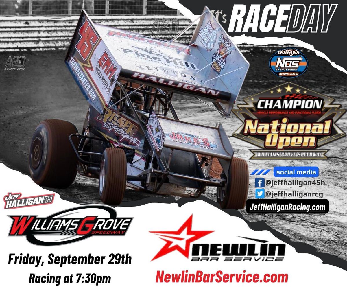 ＩＴ＇Ｓ 𝐍𝐀𝐓𝐈𝐎𝐍𝐀𝐋 𝐎𝐏𝐄𝐍  ＲＡＣＥＤＡＹ 𝚠𝚒𝚝𝚑 𝚝𝚑𝚎 𝗪𝗼𝗿𝗹𝗱 𝗼𝗳 𝗢𝘂𝘁𝗹𝗮𝘄𝘀!

📍 Williams Grove Speedway
📆 Friday, September 29th
⏱ Racing at 7:30pm
🖥  DirtVision

PARTNER SPOTLIGHT:  𝐍𝐞𝐰𝐥𝐢𝐧 𝐁𝐚𝐫 𝐒𝐞𝐫𝐯𝐢𝐜𝐞