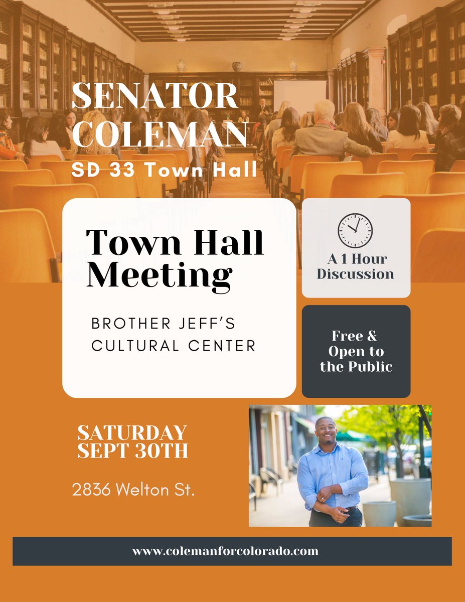Don't miss Senator Coleman's community town hall event happening TOMORROW, Sat. 9/30 at 11:00am. He wants to hear from YOU as he looks ahead to the 2024 legislative session. Light refreshments will be served. Come connect with Coleman!