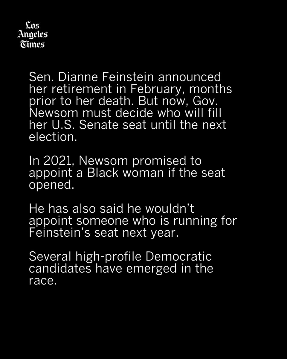 latimes's tweet photo. Who will replace Dianne Feinstein? Here's what we know so far. https://t.co/zaLQvE6UAG https://t.co/jz1qZjzK6T