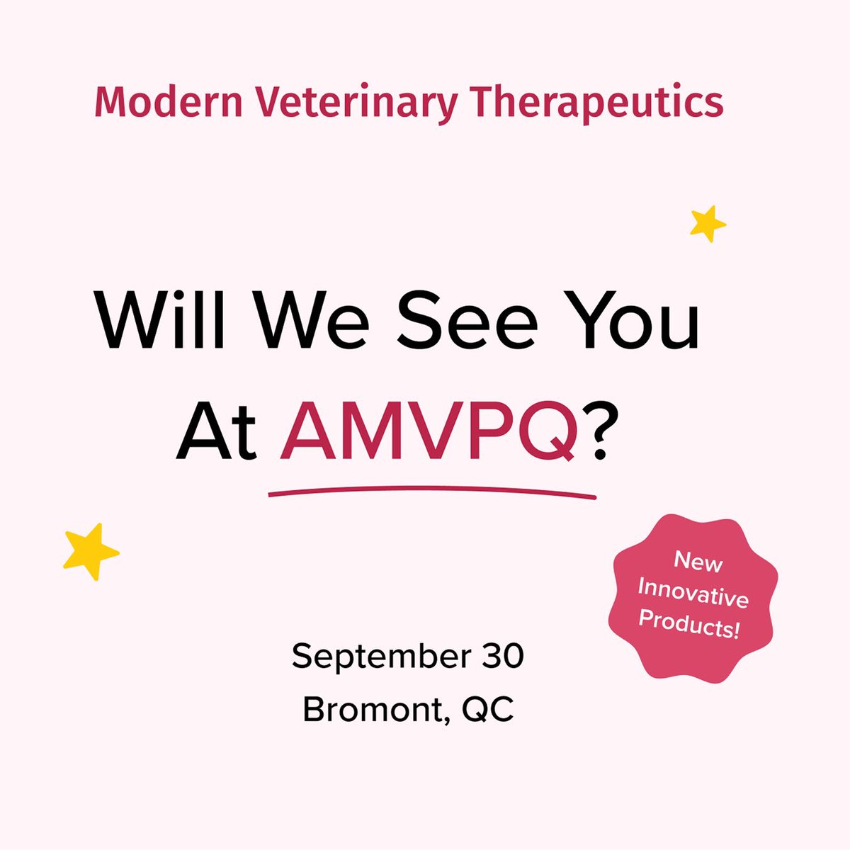 Modern_Vet's tweet photo. Our team is going to AMVPQ to spread the word on our latest products and innovations! Will you be at AMVPQ? 👋🏻
Notre équipe se rend à l'AMVPQ pour faire connaître nos derniers produits et innovations ! Serez-vous à l'AMVPQ ? #amvpq #amvpq2023 #bromont https://t.co/ieWGkoFROn