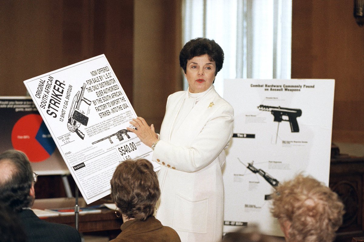 latimes's tweet photo. The assassinations forged Feinstein's decades-long efforts on behalf of gun control in the U.S. Senate.
She is perhaps best known for her quest to enact stricter national gun control, including authoring the now-expired original assault weapons ban.  https://t.co/zxyNhBZT36 https://t.co/MB9O6nPNVO