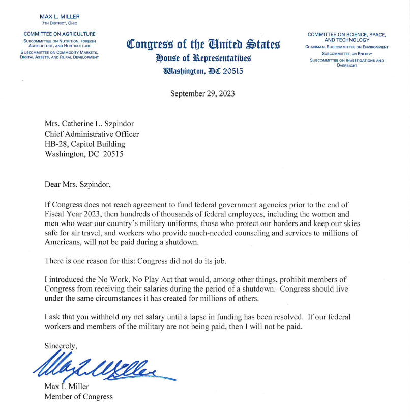 If the men &amp; women who keep our country safe are not paid during a shutdown, then members of Congress should not be paid either.

I introduced the No Work, No Play Act to withhold Congress's pay during a shutdown.

Now, I'm putting my money where my mouth is. #GovernmentShutdown
