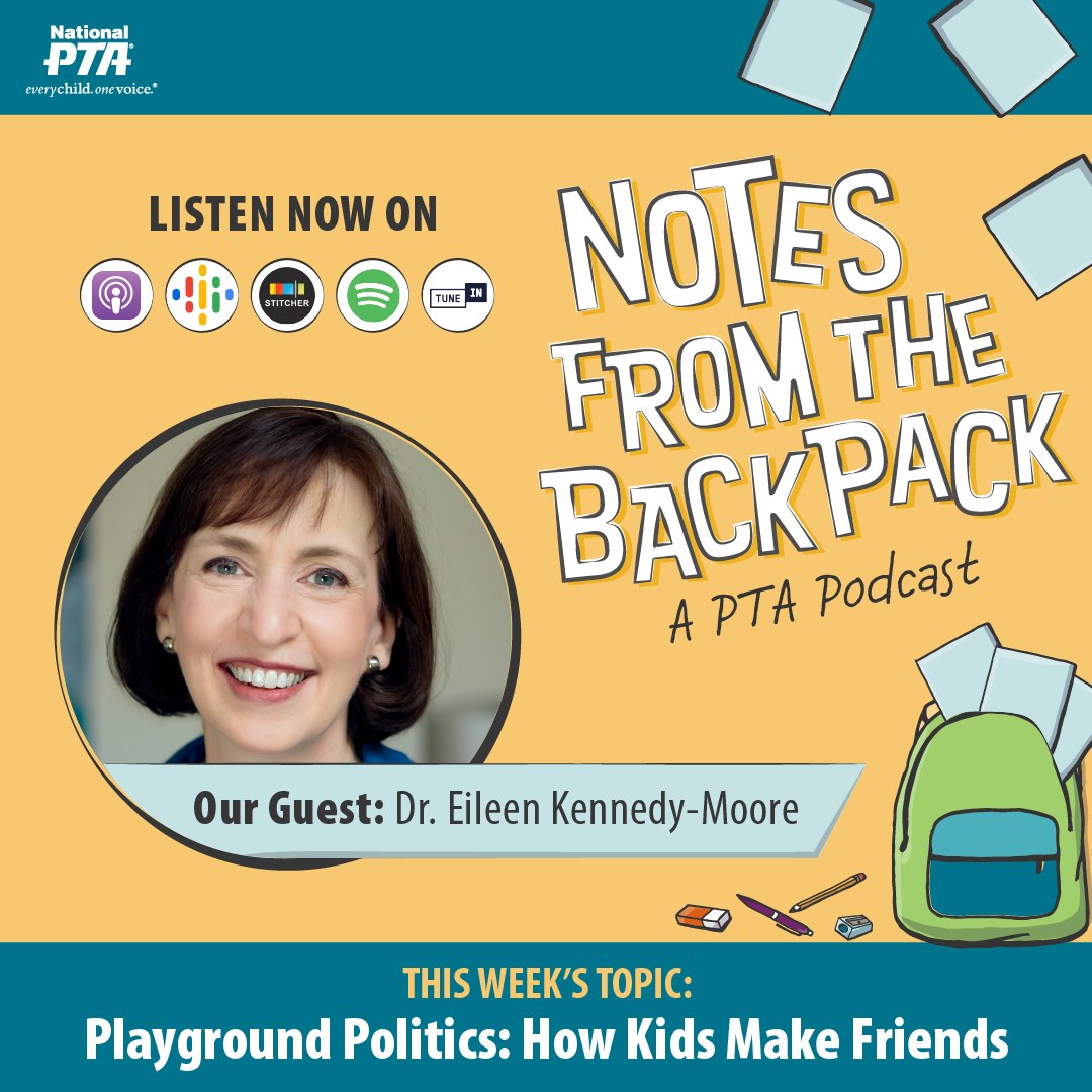 SCCPTA1's tweet image. Whether your child struggles to make friends or is a social butterfly, don&apos;t miss the latest episode of @NationalPTA #BackpackNotes. @DrFriendtastic shares everything you need to know to support your child in making and keeping friends. Listen at PTA.org/PodcastEp73.