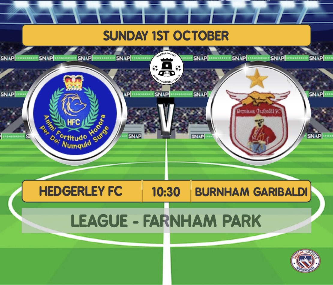 Sunday we are at home in the league 

🆚 <a href="/fc_garibaldi/">Garibaldi FC</a> 
📆 1/10/2023
📍 Farnham Park
⏱ 10:30
📊 League

⚽️🦔🔵🔴🟠