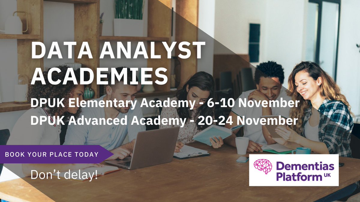 Don't miss out on DPUK's Elementary & Advanced Academies in November. Gain crucial data skills through hands-on training, talks & collaboration. 
#ElementaryAcademy: 6-10 Nov
#AdvancedAcademy: 20-24 Nov
Visit the our academy page & book you place today!
dementiasplatform.uk/research-hub/d…