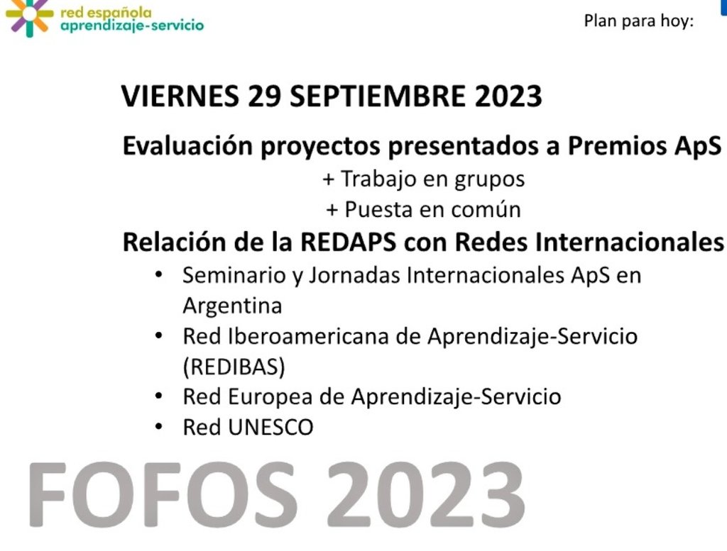 REDAPS (@redaps1) on Twitter photo Arranca #FOFOS23 con el ☄️ puesto en la "PARTICIPACIÓN". Durante estos 6 años este encuentro nos ha permitido seguir profundizando en los elementos fundamentales del #AprensizajeServicio. ¡Buen trabajo! <a href="/ApSExtremadura/">ApS Extremadura</a> @roserbatlle <a href="/aps_sevilla/">Red Andaluza de Aprendizaje Servicio</a> <a href="/apsCValenciana/">apsCValenciana</a> <a href="/RedAySSNavarra/">Red Navarra de Aprendizaje y Servicio Solidario</a> Arranca #FOFOS23 con el ☄️ puesto en la "PARTICIPACIÓN". Durante estos 6 años este encuentro nos ha permitido seguir profundizando en los elementos fundamentales del #AprensizajeServicio. ¡Buen trabajo! <a href="/ApSExtremadura/">ApS Extremadura</a> @roserbatlle <a href="/aps_sevilla/">Red Andaluza de Aprendizaje Servicio</a> <a href="/apsCValenciana/">apsCValenciana</a> <a href="/RedAySSNavarra/">Red Navarra de Aprendizaje y Servicio Solidario</a>