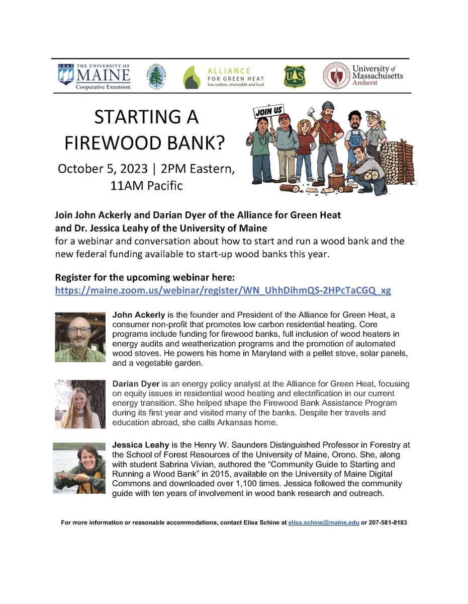 ForGreenHeat's tweet image. Ever thought about starting a firewood bank? Join us on October 5th to learn more about how you can start one AND how you could possibly get funding to do this work!

register here: maine.zoom.us/webinar/regist…