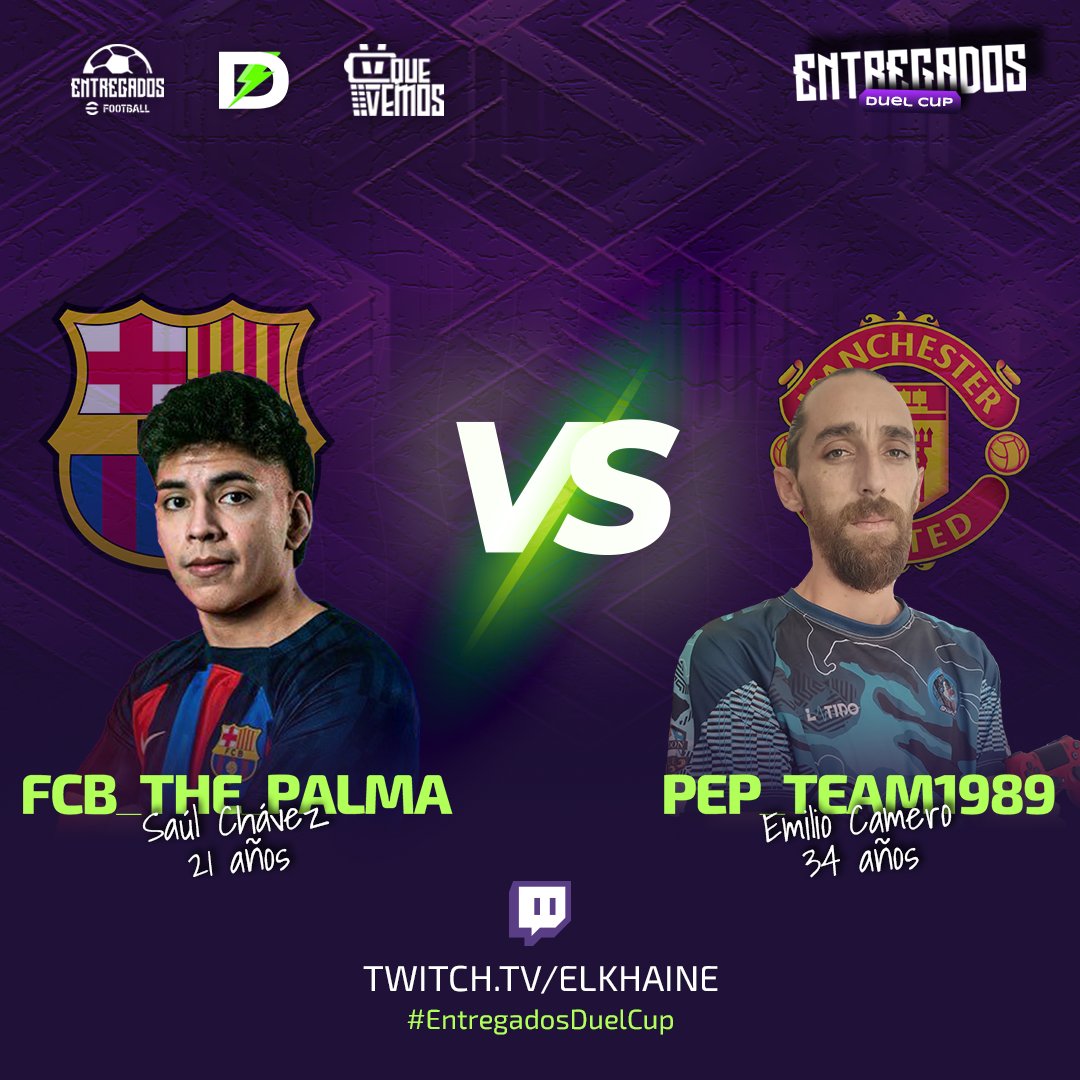 Un experimentado y un veterano se enfrentan en la #EntregadosDuelCup💥

<a href="/the_palma2/">Saúl Chávez</a> y <a href="/PTeam89/">PEP_TEAM1989</a> prometen un partido único🎮

¿Quién saldrá victorioso? ¡Descúbrelo en twitch.tv/elkhaine!