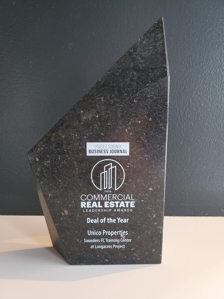 unicoprop's tweet photo. Unico Properties is honored to accept this year’s CRE Leadership Award for Deal of the Year. 🏆

We want to express our gratitude to @PSBJ and extend congratulations to all the other award winners. 

#UnicoProperties #Longacres #PugetSound #CRE #ESG #DealoftheYear #CREleadership https://t.co/ngHlK3mIko