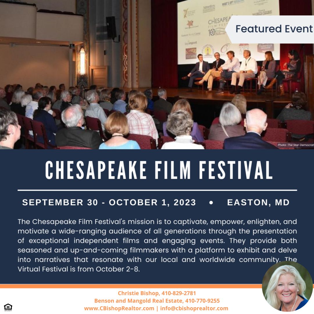 Chesapeake Film Festival is this weekend in downtown Easton!

CBishopRealtor.com

#shorelifeisgrand #bensonandmangold #buyersagent #sellersagent #maryland #buy #sell #discover #realestate #homesforsale #listwiththeleaders #realtor #easternshorehomes #easternshoremd