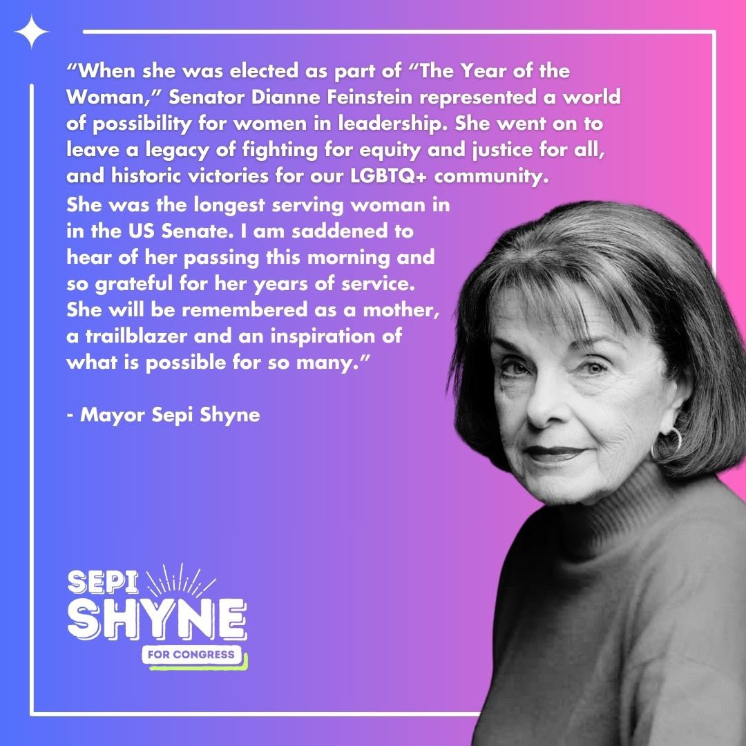 SepiShyne's tweet photo. My official statement on the passing of CA Senator and trailblazer Dianne Feinstein. #restinpeace #trailblazer #womensrights #lgbtqrights #dianefeinstein https://t.co/UydbiIx5X0