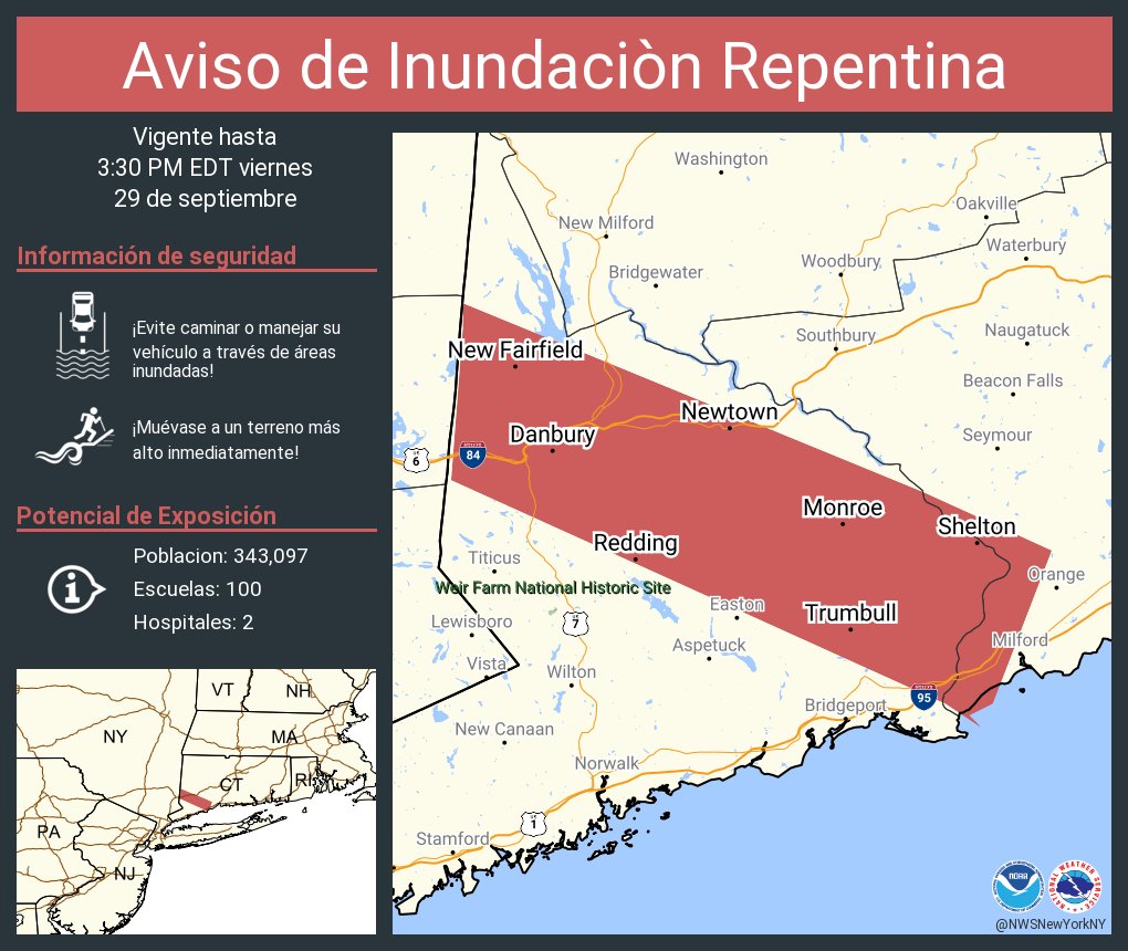 Aviso de Inundación Repentina incluye Danbury CT, Shelton CT, Trumbull CT hasta las 3:30 PM EDT