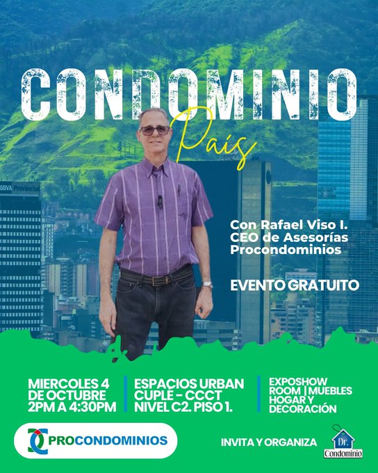 EVENTO GRATUITO inicio de Temporada "CONDOMINIO PAÍS" CCCT, el próximo 4 de octubre de 2023, de 2pm a 4:30 pm. Nuestro presidente Rafael Viso, reflexionará sobre los condominios y como son el reflejo de nuestro país en la hora actual. Nos ha invitado a participar el Dr. Julio