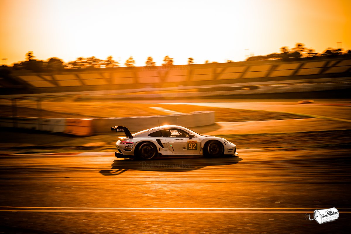 Barcelona. Great City, Pretty Good Track Sunset running in Barcelona at the 2019 FIA WEC Prologue. Golden tones on a very fast Porsche. Glorious. No 92 Porsche GT Team Porsche 911 RSR GTE Pro, FIA WEC Prologue 2019 #WEC #Barcelona #GTE #Porsche #motorsport #FujiFilm