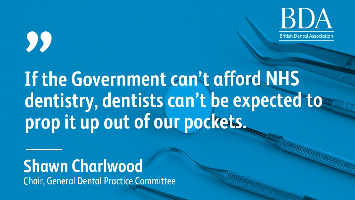 TheBDA's tweet photo. With a derisory uplift, the Government has sent its clearest signal to date that it is unwilling to pay the price for NHS dentistry.

Read more: https://t.co/NKOIW6STXC https://t.co/BX6gDNIbFn