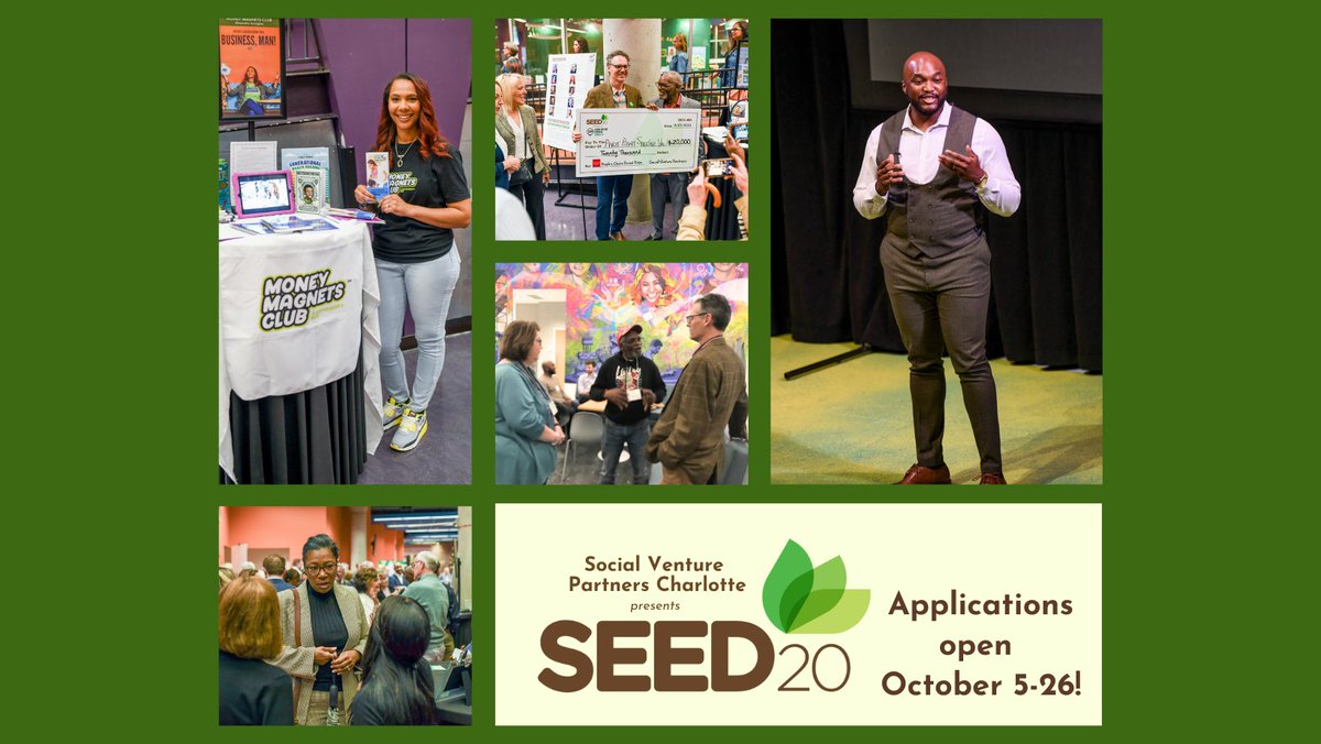 SEED20 applications open 10/5. Participants receive training, coaching, professional headshots, an introductory video AND compete in front of a live audience, followed by a celebratory networking reception on 3/26/24. Visit seed20.org &amp; follow @svpclt for more info.