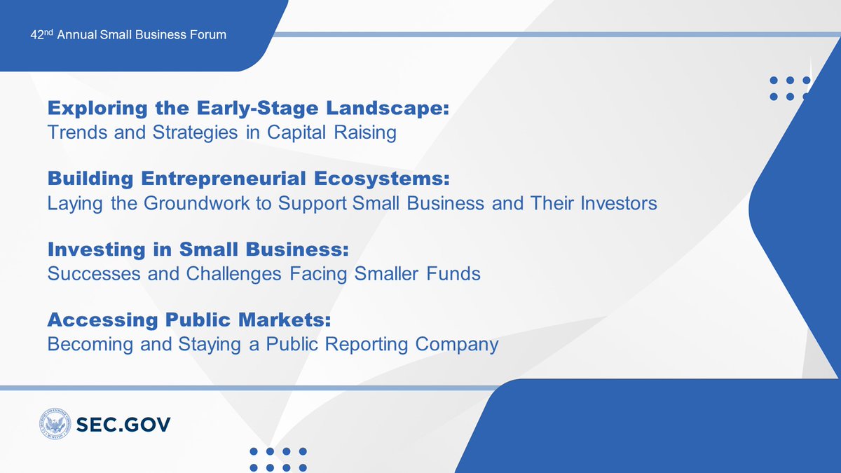 Entrepreneurs & Investors – Check out the SEC’s report on the 42nd Annual Government-Business Forum on Small Business Capital Formation, including policy recommendations from participants and the Commission's responses. ow.ly/iZQM50PQkih