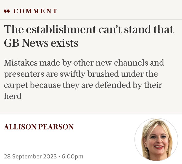 Allison, it *is* the establishment — presented by MPs, ageing hacks, current Telegraph nightmares, and hereditary actors; funded by hedge fund multi-millionaires; and headed up by a former boss of Sky News Australia. It’s about as revolutionary as a Twix.