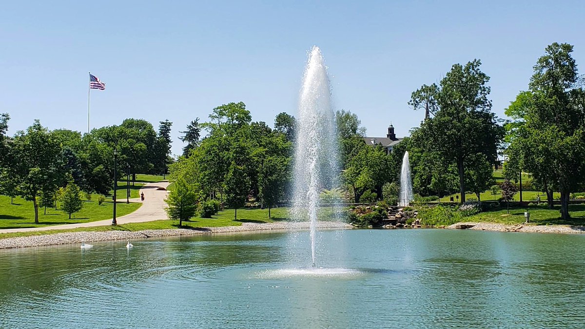 Create a dynamic centerpiece for your lake or pond with the addition of a fountain. ⛲️ This stunning unit by @AquaMaster16024 has truly elevated this park’s allure! 📸 Jake Lowry - Branch Manager, Dayton OH #thelakedoctors #fountain #aquaticexpert #lakemanagement