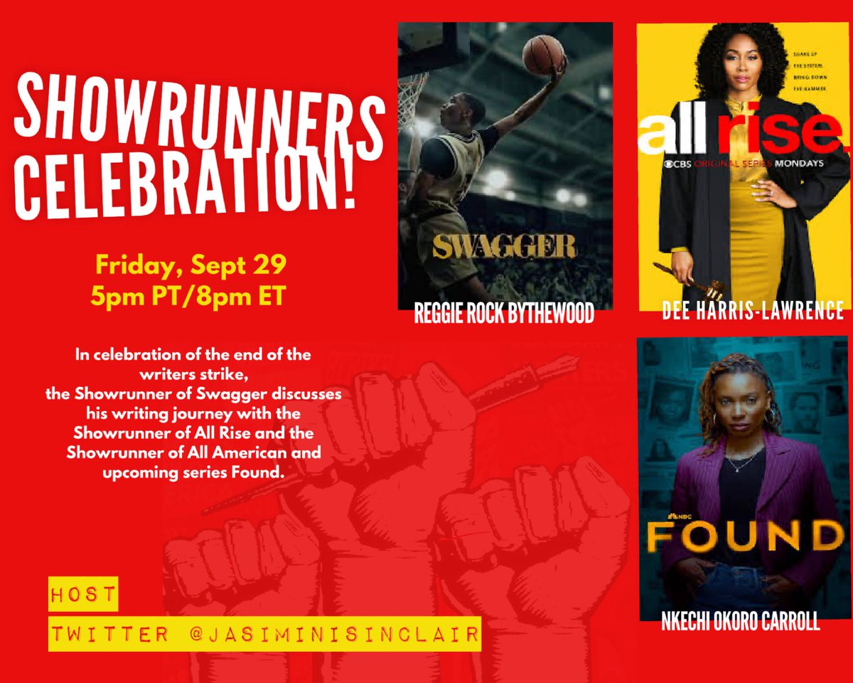 Showrunner of #AllAmerican has a new show dropping soon <a href="/FoundNBC/">NBC’s Found</a> and Showrunner of <a href="/AllRiseOWN/">All Rise</a> is ready for you to tap in to the new season. Join me tonight as I dialogue with these amazing showrunners and take your questions. 
#Swagger
x.com/i/spaces/1zqJV…