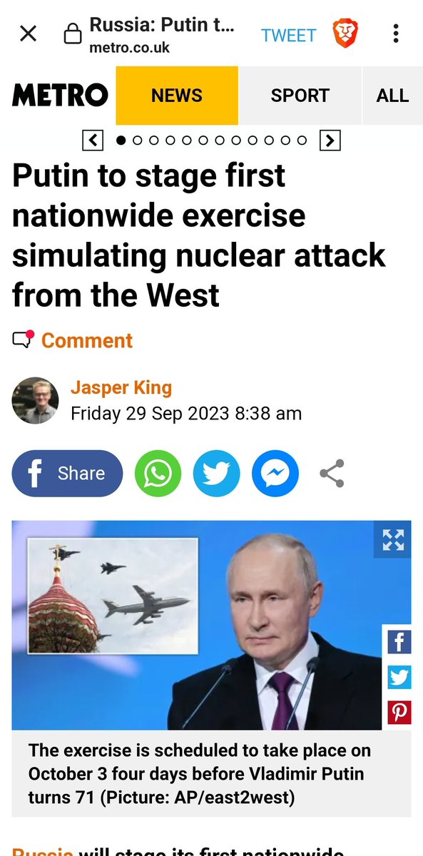 CrabtreeLeah's tweet photo. @Sweetemmilyn @patrickwebb But wait, there's more....
Oct 3rd Putin is conducting a nationwide exercise simulating a nuclear attack. #RedOctober #LooksFun #BePreparedNotScared https://t.co/fcVgDXXyqp