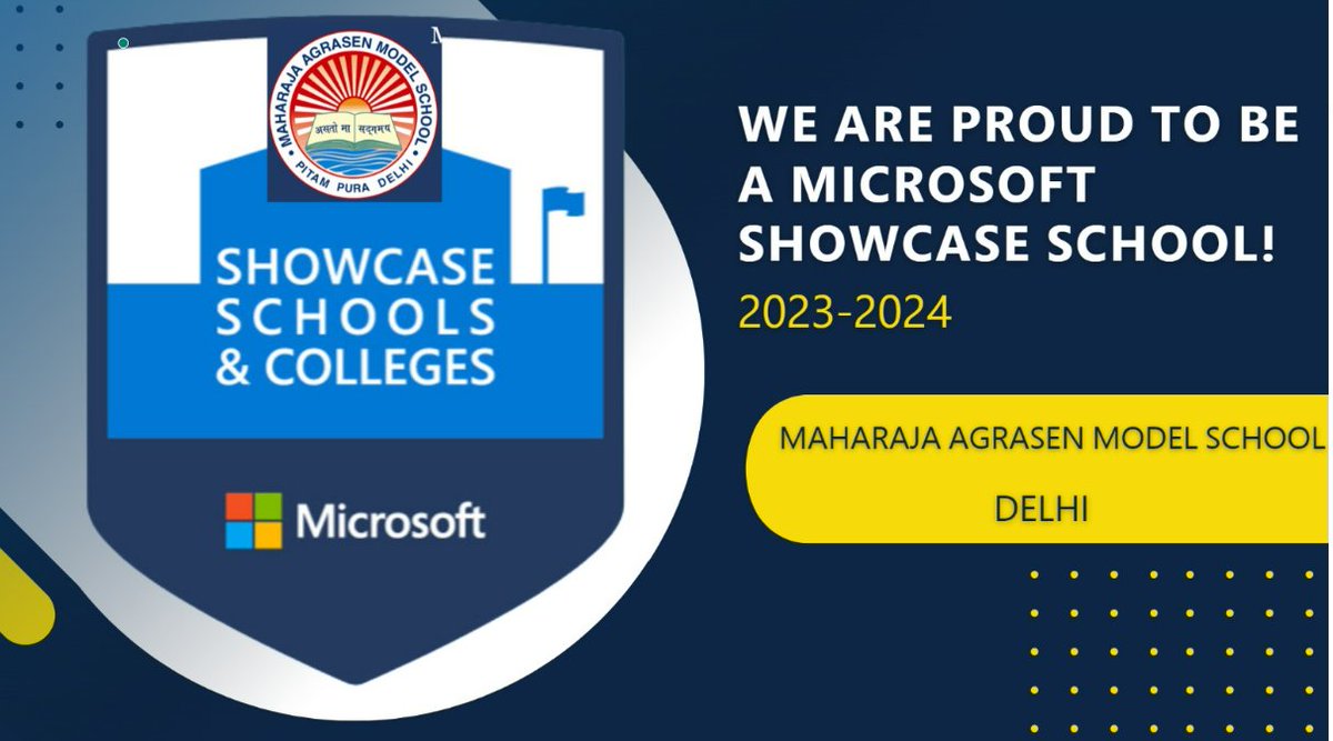 Kudos Mamsians ! <a href="/agrasen_model/">Maharaja Agrasen Model School</a> proudly renews its status as a #MicrosoftShowcase School for 2023-2024! Our unwavering commitment to innovative education through Microsoft tools sets a shining example. #ShowcaseSchool #MicrosoftEdu <a href="/DePedagogics/">De Pedagogics</a> <a href="/JuanaTech/">Juana Technologies</a> <a href="/vjauhari1/">Vinnie Jauhari</a>