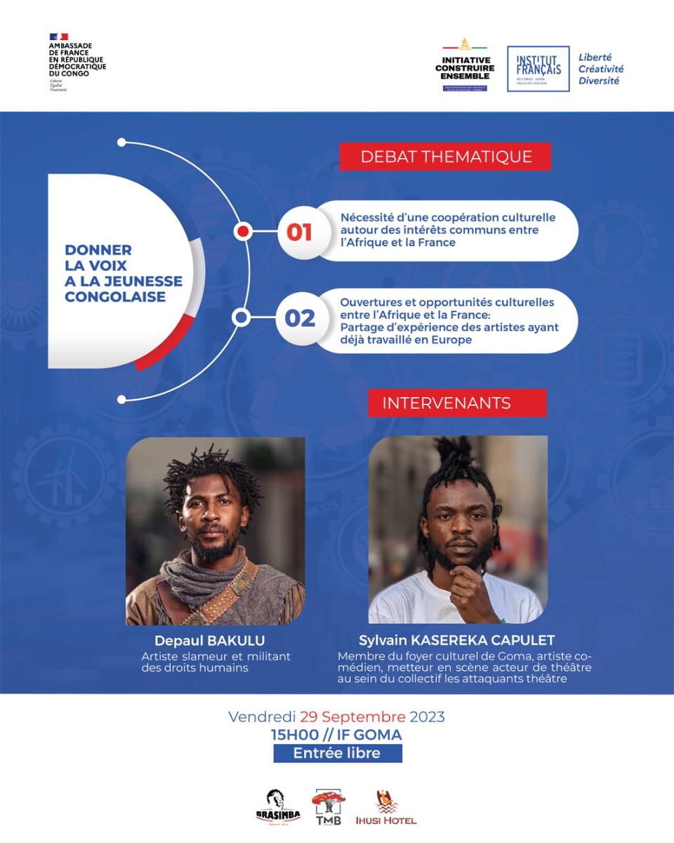 MoniqueMpabuka's tweet image. #Goma 
Une table ronde des artistes sur la nécessité d&apos;une coopération culturelle autour des #intérêts communs entre l&apos;Afrique et la France. Et la jeunesse congolaise s&apos;est exprimée sur cette question dans la grande salle de @ifgoma
#Construire_Ensemble
 @depaul_bakulu