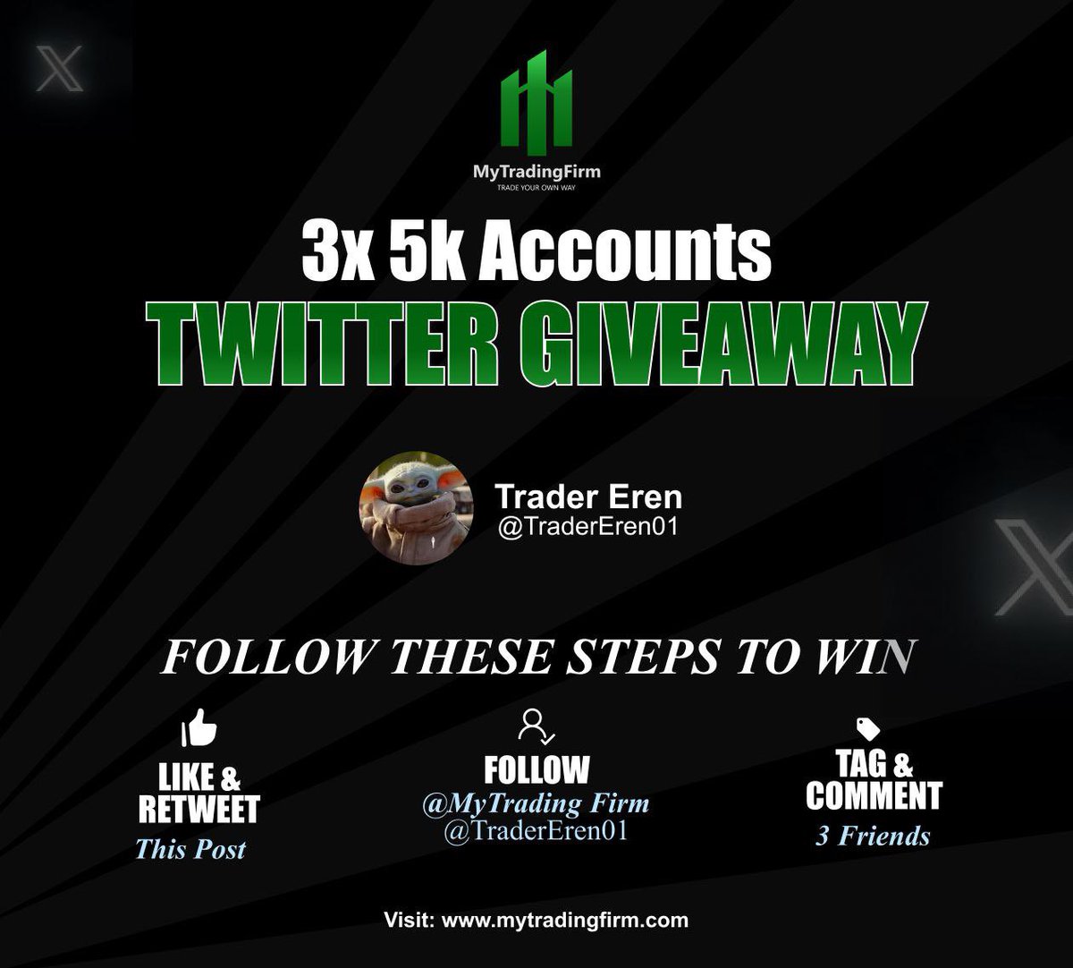 🎁 #GIVEAWAY TIME 🎁

🚨 3 x 5k 🚨

• Like &amp; Retweet 
• Follow @mytradingfirm &amp; <a href="/TraderEren01/">Trader Eren 🇺🇲🇹🇷</a>
• Tag 3 friend

72h